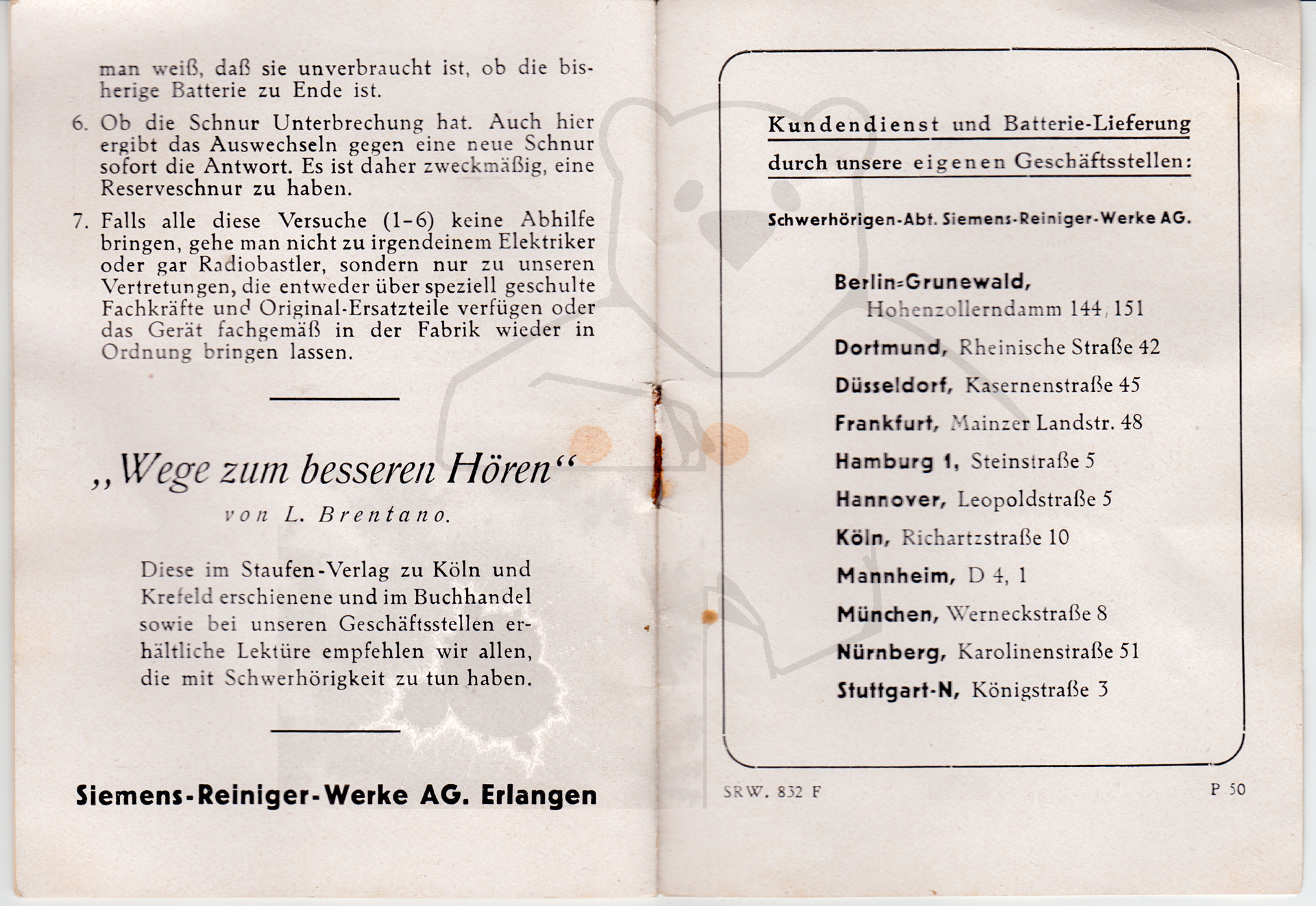 Hörgerät "Fortiphone Type 20", ca. 1949, Anleitung Seite 14 + Werbung